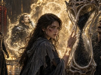 El Rey Dragón obligó a la bruja secreta a tocar el reloj de arena de hueso… hasta que su muerte se revirtió.