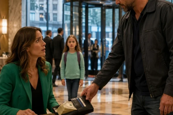 Una fría mañana de otoño en el distrito financiero más exclusivo de la ciudad parecía el escenario menos probable para que un bolso extraviado en una cafetería pusiera a prueba la integridad humana en su forma más pura. Mientras se apresuraba a abordar su limusina tras una reunión de negocios crucial, la influyente fundadora y directora ejecutiva de un consorcio de inversiones olvidó sobre una mesa exterior un bolso de diseñador que contenía cuarenta mil dólares en efectivo, tarjetas de crédito corporativas sin límite y documentos confidenciales de adquisiciones bancarias. Decenas de personas bien vestidas pasaron de largo ignorando el objeto o mirando con disimulo, hasta que un hombre de aspecto humilde y ropa desgastada por el trabajo pesado lo divisó. El samaritano era un padre soltero que trabajaba turnos dobles limpiando oficinas y reparando calderas, luchando cada mes para cubrir el alquiler de una modesta habitación y costear las terapias de desarrollo de su pequeña hija de cinco años, huérfana de madre.  Cualquier persona en una situación financiera límite se habría visto tentada a conservar una suma capaz de resolver todas sus deudas y cambiarle la vida al instante. Sin embargo, aquel hombre honrado no abrió el dinero para beneficio propio ni titubeó un segundo; buscó una tarjeta de presentación dentro del bolso, caminó durante más de cuarenta minutos bajo la llovizna para ahorrar el boleto del metro y se presentó en la recepción del imponente rascacielos corporativo de la mujer para entregar la pertenencia intacta. Tras rechazar con una sonrisa tímida la recompensa que la secretaria intentó entregarle y asegurar que solo cumplía con el deber de enseñar honestidad a su pequeña, el hombre se marchó con paso apresurado para no perder su siguiente turno de trabajo.  Impactada por el reporte de seguridad y desconfiando de una honestidad tan absoluta en un mundo dominado por el interés económico, la empresaria ordenó a su chofer seguir discretamente al desconocido a través de las avenidas principales hasta los suburbios industriales más marginados de la ciudad. Lo que la multimillonaria esperaba encontrar como una fachada premeditada para obtener favores mayores se derrumbó por completo cuando lo vio descender hasta el sótano húmedo de una vieja fábrica abandonada. Al asomarse en silencio por la ventana enrejada, descubrió la conmovedora y desgarradora realidad: el hombre no utilizaba sus pocos ingresos para sí mismo, sino que había transformado un rincón del taller en una pequeña aula improvisada llena de libros usados y dibujos infantiles, donde enseñaba a leer a su pequeña niña y alimentaba a otros cinco niños huérfanos del barrio obrero con los escasos víveres que lograba comprar cada semana.  El verdadero impacto sacudió a la empresaria cuando reconoció en la pared del taller una medalla de honor al mérito civil y una fotografía descolorida de hacía diez años: aquel padre que vivía en la extrema pobreza era el mismo exjefe de brigada de rescate que durante el trágico derrumbe del puente metropolitano había arriesgado su vida para sacar de los escombros al difunto padre de la magnate, un héroe que quedó con secuelas físicas permanentes y fue olvidado por la administración municipal tras el cambio de gobierno. Pero la intriga no terminó allí: al enterarse de la presencia de la directora en el suburbio, un grupo de especuladores inmobiliarios vinculados a la propia junta directiva de su corporación, que llevaban semanas intentando demoler la vieja fábrica para un proyecto clandestino, amenazaron con desalojar a la fuerza el refugio esa misma noche y acusar formalmente al padre de ocupación ilegal para arrebatarle la custodia de la niña.  Con los miembros traidores del directorio corporativo ejecutando órdenes de desalojo con guardias armados y la empresaria enfrentando una carrera contra el tiempo para usar su poder económico y legal antes de que destruyan el único hogar del padre soltero, la revelación del secreto que une a ambas familias amenaza con sacudir las estructuras de su imperio financiero.  Descubre todos los detalles de este emotivo encuentro, los oscuros secretos corporativos y el desenlace que transformó estas vidas en el reportaje especial disponible a continuación.  ¿Crees que devolver una fortuna que no te pertenece sigue siendo un acto de honor incuestionable en la sociedad actual, o piensas que la necesidad extrema justifica quedarse con el dinero encontrado?