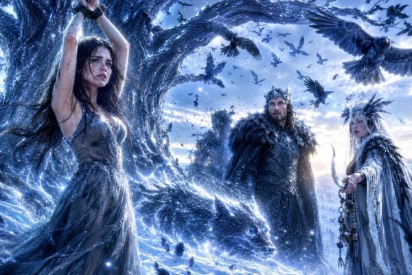 Ataron a la chica del presagio bajo el Árbol de los Cuervos.<p>.<p>.<p> hasta que los cuervos devolvieron al lobo del Rey Alfa.<p>