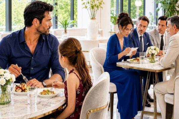 El tintineo refinado de las copas de cristal de Bohemia y las risas apagadas de los comensales más acaudalados de la ciudad creaban una atmósfera de intocable exclusividad dentro del restaurante privado más selecto de la zona alta, hasta que un ademán tembloroso bajo una tenue lámpara de bronce quebró el protocolo de la cena más vigilada del año. En la mesa de honor reservada para magnates y diplomáticos, un anciano multimillonario de setenta y cuatro años, fundador y propietario absoluto del consorcio energético más poderoso del continente, fingía escuchar con cortesía las risas forzadas de tres ejecutivos de su propio círculo íntimo que lo flanqueaban de manera asfixiante. Aparentaba ser el epítome del éxito y la invulnerabilidad, un titán de las finanzas cuya firma cotizaba en los mercados globales por miles de millones de dólares, pero su rostro surcado de arrugas reflejaba un tono grisáceo de puro terror contenido, con la mirada clavada fijamente en el pasillo central como buscando una tabla de salvación en medio de un naufragio invisible. Aprovechando un segundo en el que uno de sus acompañantes se giró para ordenar una nueva botella de vino de reserva, los dedos agarrotados del anciano tomaron con disimulo la pluma estilográfica que asomaba bajo su chaleco, garabatearon con tinta negra y trazos desesperados una sola palabra en una servilleta de lino blanco y la dejaron deslizar por el borde del mantel hacia el suelo de parqué encerado: «AYUDA».  Apenas a cuatro metros de distancia, en la discreta mesa quince ubicada al lado de la columna de servicio, un padre soltero de treinta y cuatro años comía una porción humilde de tarta de manzana con su pequeño hijo de seis años, celebrando con prudente alegría que el niño había obtenido las mejores calificaciones del trimestre en la escuela primaria. El hombre vestía una americana azul marino bien planchada pero con costuras visibles en los puños, la misma que utilizaba para entrevistas de trabajo y festividades familiares, ganándose la vida con disciplina como jefe de almacén y mantenimiento eléctrico en los muelles de carga de la ciudad. Tras la dolorosa pérdida de su esposa en una prolongada batalla médica cuatro años antes, aquel progenitor se había consagrado en cuerpo y alma al bienestar de su pequeño, haciendo malabares con dobles turnos y privaciones cotidianas con tal de inculcarle valores inquebrantables, rectitud moral y una agudeza visual para advertir las injusticias del mundo. Mientras el niño terminaba su postre con entusiasmo, la servilleta arrastrada por la corriente de aire del aire acondicionado se detuvo junto a la pata de la silla del trabajador, quien al agacharse para recogerla leyó el angustioso mensaje e interceptó al instante la mirada petrificada del anciano magnate.  La reacción instintiva de un cliente ordinario ante semejante hallazgo habría sido acudir apresuradamente al camarero o llamar a gritos al personal de seguridad privada del salón, pero el humilde padre no era un espectador ingenuo. Antes de retirarse a la vida civil para cuidar de su hijo enfermo, había prestado servicio como especialista de rescate en la policía portuaria, desarrollando un entrenamiento táctico para identificar microexpresiones de amenaza y protocolos de retención ilegal. Al levantar la mirada con serenidad, observó los detalles que el resto de los millonarios del comedor pasaban por alto: el hombre situado a la derecha del veterano sostenía una mano enguantada permanentemente bajo la solapa de su abrigo, mientras el sujeto de la izquierda vertía disimuladamente un polvo inodoro en la copa de agua mineral del anciano para provocarle un paro respiratorio de apariencia natural. Lejos de tratarse de un simple desacuerdo mercantil, el multimillonario estaba siendo víctima de un secuestro encubierto y un golpe corporativo premeditado por su propio sobrino y el director de seguridad de su empresa, quienes lo habían obligado a salir en público para justificar una supuesta cena amistosa antes de forzarlo a rubricar el traspaso notarial de sus acciones esa misma noche en un hangar privado.  El padre soltero comprendió que un solo movimiento en falso desataría una tragedia armada dentro del recinto repleto de familias inocentes, incluida la suya. Con una compostura de hielo, le pidió con ternura a su pequeño que se mantuviera quieto jugando con sus lápices de colores en la mesa, se levantó con paso firme simulando tropezar torpemente con el carrito de los postres y derramó con absoluta precisión una jarra de café hirviendo sobre el brazo del custodio armado que vigilaba la salida de emergencia. El alboroto y los gritos del agresor quemado captaron la atención de los meseros, momento exacto en el que el veterano obrero se abalanzó sobre el sobrino traidor, desarmándolo con una llave de palanca sobre la muñeca que hizo volar una pistola con silenciador por el suelo alfombrado, arrancando a la fuerza al anciano de su asiento mientras los escoltas del restaurante desenfundaban sus armas sin entender quién era el verdadero enemigo.  Las puertas de emergencia del estacionamiento subterráneo acaban de ser bloqueadas desde el exterior por un comando de cuatro mercenarios que esperan la señal de los conspiradores, mientras las sirenas de la policía aún se encuentran a diez minutos de distancia. Atrapado en el pasillo de la cocina con el multimillonario al borde del colapso, su hijo indefenso en la mesa y un teléfono satelital recuperado de los agresores que comienza a recibir la orden de no dejar a ningún testigo con vida, el valiente padre soltero debe decidir en fracciones de segundo si atrincherarse para resistir el asedio o utilizar los conductos del montacargas industrial para evacuar al magnate y a su pequeño en una fuga a ciegas.  Conoce la historia completa y sé testigo de este estremecedor relato de valentía, lealtad inesperada y rescates al límite donde la astucia de un padre común desafió el poder más siniestro de la élite corporativa.  Si fueras un padre soltero en un lugar público y vieras a un anciano poderoso pedir auxilio a través de una servilleta sabiendo que intervenir pondría en peligro inmediato la vida de tu propio hijo, ¿arriesgarías todo para detener a los agresores en el acto, o buscarías poner a salvo a tu pequeño primero aunque eso signifique dejar morir a un inocente?